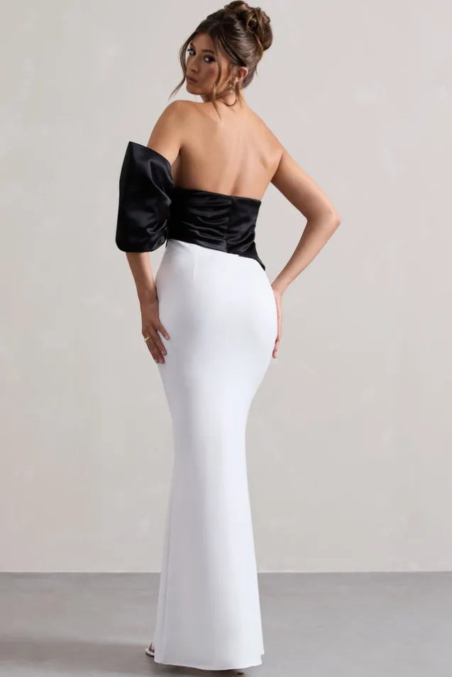Envision | Black u0026 White Asymmetric One-Sleeve Split Maxi Dress