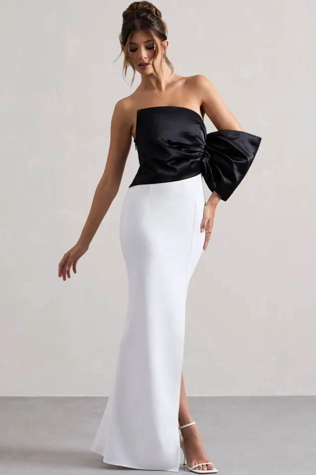 Envision | Black u0026 White Asymmetric One-Sleeve Split Maxi Dress