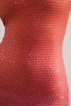 Escala | Pink u0026 Orange Ombre Embellished Racer-Neck Maxi Dress