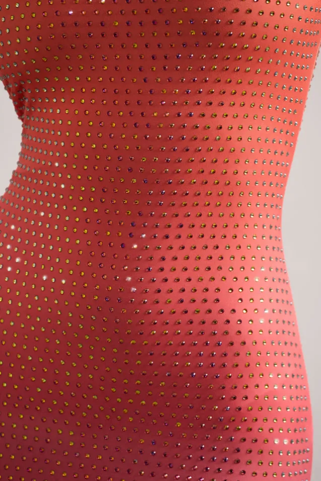 Escala | Pink u0026 Orange Ombre Embellished Racer-Neck Maxi Dress