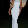 Escala | White Embellished Racer-Neck Maxi Dress