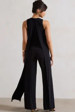 Essence | Black High-Neck Wide-Leg Jumpsuit With Cape
