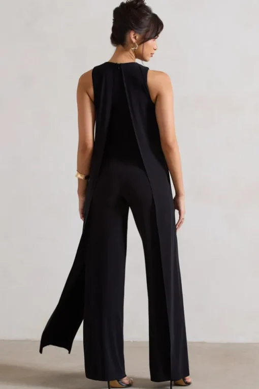 Essence | Black High-Neck Wide-Leg Jumpsuit With Cape