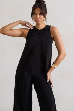 Essence | Black High-Neck Wide-Leg Jumpsuit With Cape