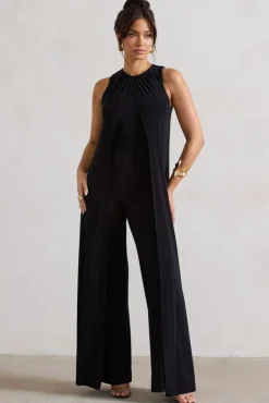 Essence | Black High-Neck Wide-Leg Jumpsuit With Cape