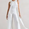 Essence | White High-Neck Wide-Leg Jumpsuit With Cape