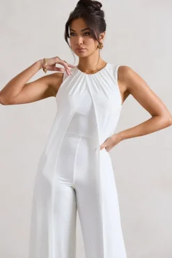 Essence | White High-Neck Wide-Leg Jumpsuit With Cape