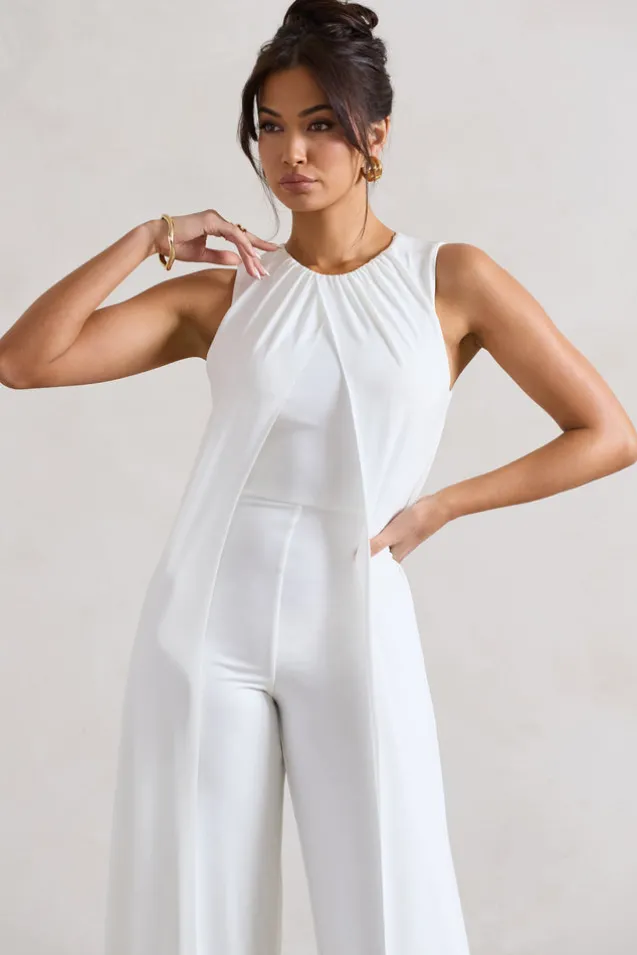 Essence | White High-Neck Wide-Leg Jumpsuit With Cape