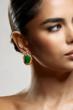 Essie | Green Pendant Gold Earrings