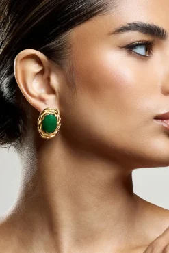 Essie | Green Pendant Gold Earrings