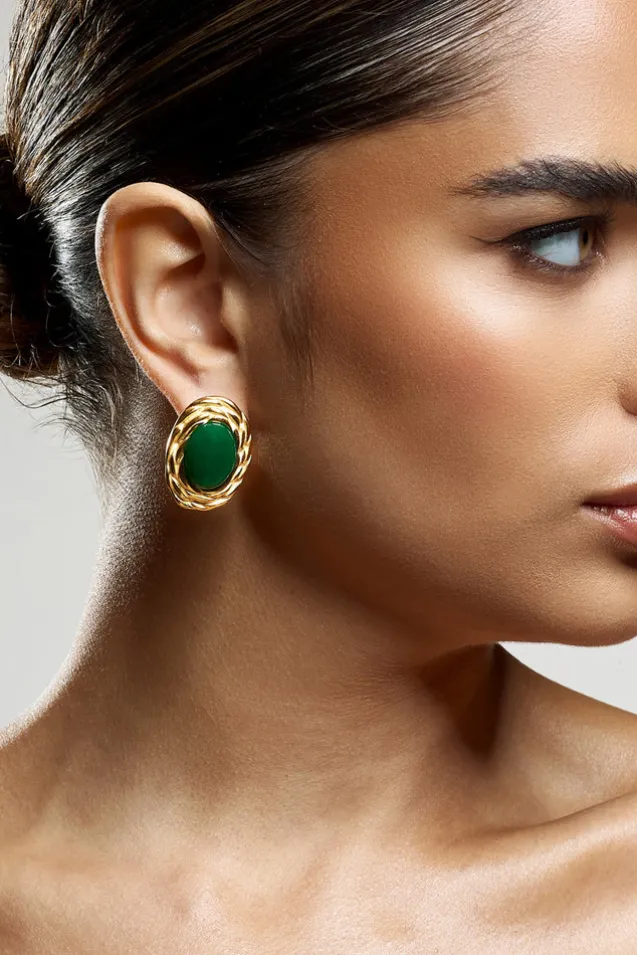 Essie | Green Pendant Gold Earrings