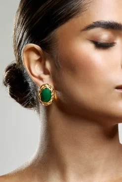 Essie | Green Pendant Gold Earrings