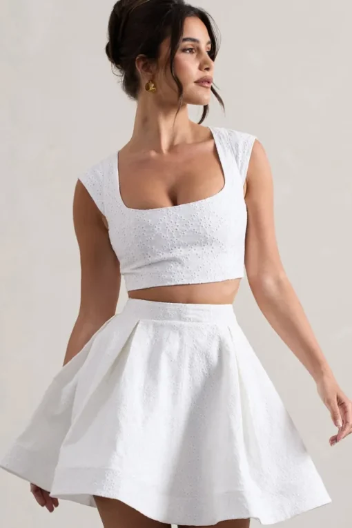 Estela | White Lace Square-Neck Crop Top