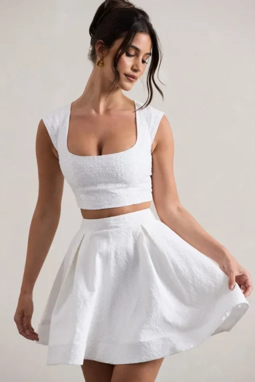 Estela | White Lace Square-Neck Crop Top