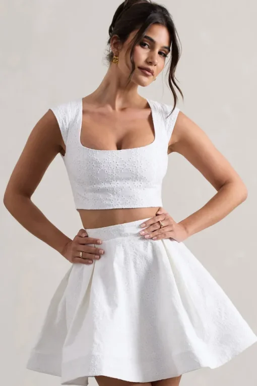 Estela | White Lace Square-Neck Crop Top