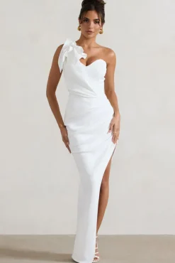 Esther | White Wrap Maxi Dress With Corsage