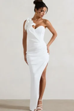 Esther | White Wrap Maxi Dress With Corsage