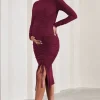 Eternal | Berry Long-Sleeved Split Maternity Midi Dress