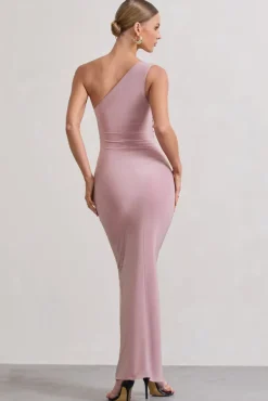 Ethereal | Dusky Lilac One Shoulder Ruched Split Maxi Dress