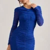 Euphoria | Cobalt Blue Ruched Long Sleeve Mini Dress