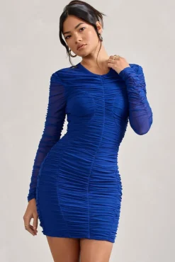 Euphoria | Cobalt Blue Ruched Long Sleeve Mini Dress