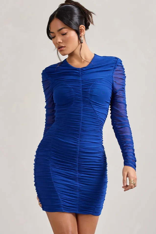 Euphoria | Cobalt Blue Ruched Long Sleeve Mini Dress