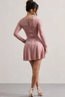 Evangelina | Pink Long-Sleeve Skater Mini Dress
