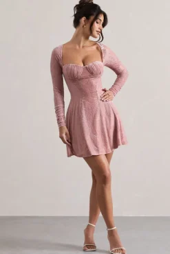 Evangelina | Pink Long-Sleeve Skater Mini Dress