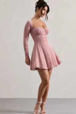 Evangelina | Pink Long-Sleeve Skater Mini Dress