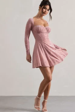 Evangelina | Pink Long-Sleeve Skater Mini Dress