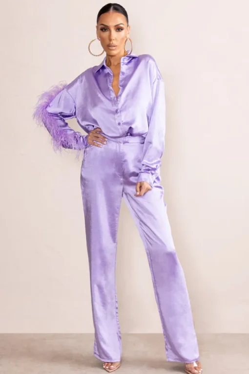 Evening Memories | Lilac Satin Wide Leg Trousers