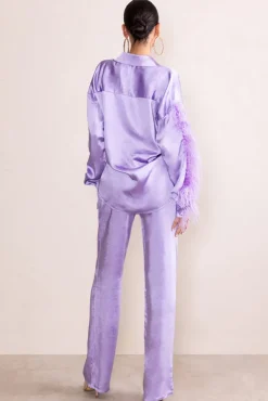 Evening Memories | Lilac Satin Wide Leg Trousers