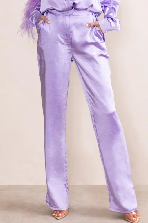 Evening Memories | Lilac Satin Wide Leg Trousers