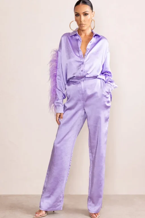 Evening Memories | Lilac Satin Wide Leg Trousers