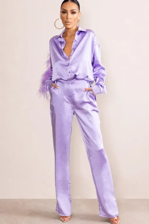 Evening Memories | Lilac Satin Wide Leg Trousers