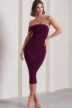 Eviana | Plum Bodycon Sleeveless Twist Midi Dress