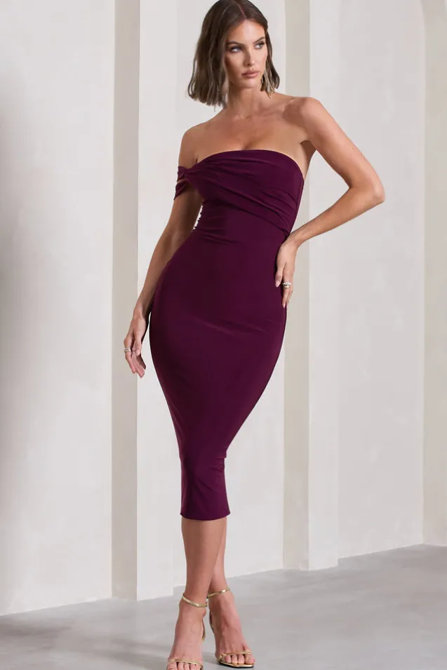 Eviana | Plum Bodycon Sleeveless Twist Midi Dress