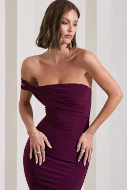 Eviana | Plum Bodycon Sleeveless Twist Midi Dress