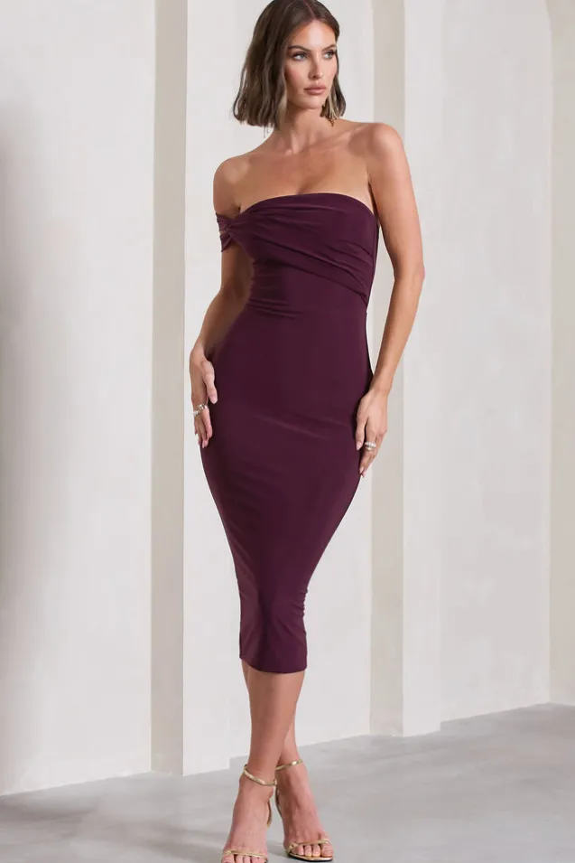 Eviana | Plum Bodycon Sleeveless Twist Midi Dress