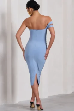 Eviana | Powder Blue Bodycon Sleeveless Twist Maternity Midi Dress