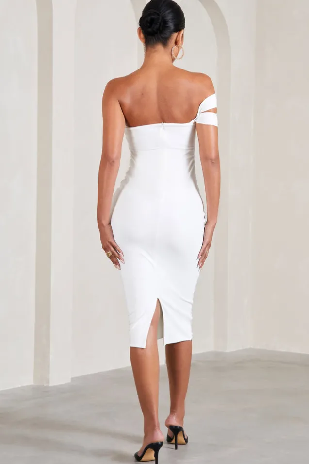 Eviana | White Bodycon Sleeveless Twist Maternity Midi Dress