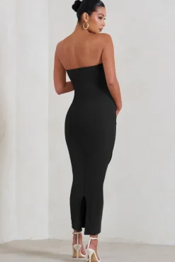 Evita | Black Maternity Sweetheart Twist Detail Midi Dress