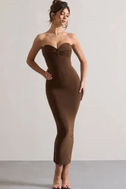 Evita | Chocolate Sweetheart Twist Detail Maxi Dress