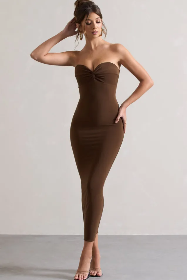 Evita | Chocolate Sweetheart Twist Detail Maxi Dress