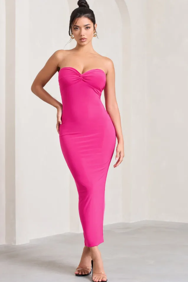Evita | Hot Pink Sweetheart Twist Detail Maxi Dress
