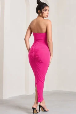Evita | Hot Pink Sweetheart Twist Detail Maxi Dress