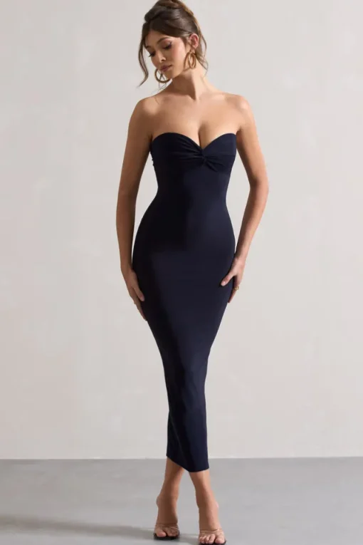 Evita | Navy Sweetheart Twist Detail Maxi Dress