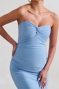 Evita | Powder Blue Maternity Sweetheart Twist Detail Midi Dress