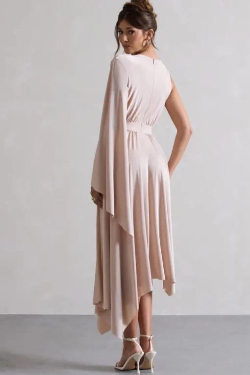 Fable | Champagne Plunge-Neck Maxi Dress With Cape Sleeve