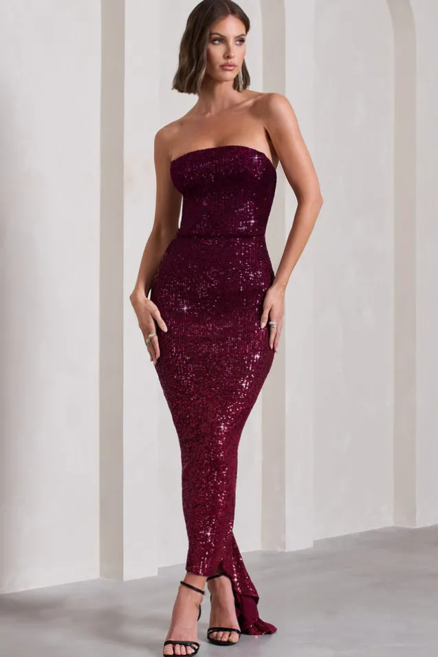 Fade | Berry Ombre Sequin Bandeau Bodycon Maxi Dress